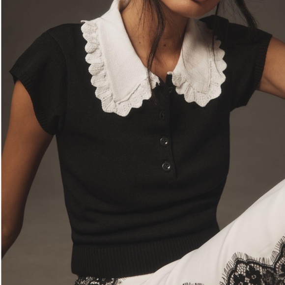 Maeve Tops - NEW ANTHROPOLOGIE Maeve Collared Sweater Tee SIZE S